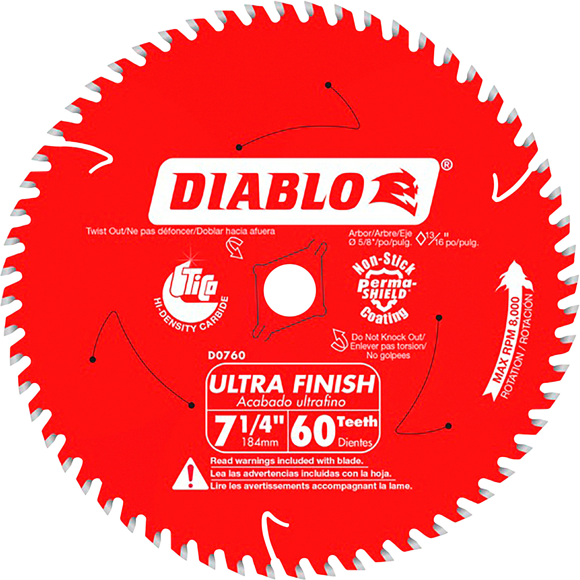 Diablo Ultra Finish 7-1/4in. Wood Cutting Circular Saw Blade, 60T, Model# D0760A